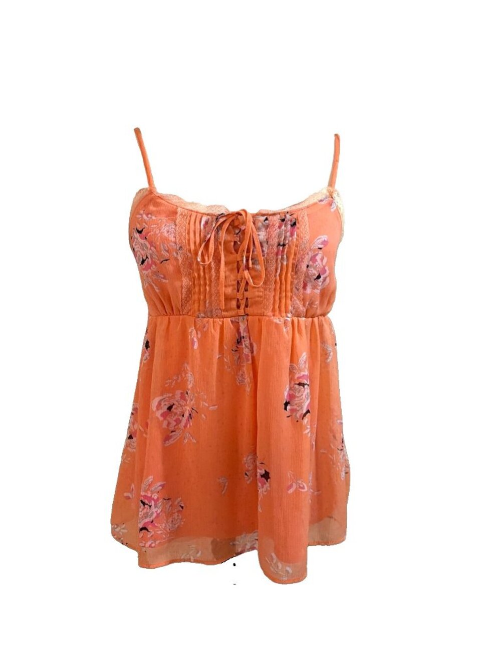 Y2K Candies Floral Babydoll Top Size M Pleated Lace Sheer Fairycore Whimsical
